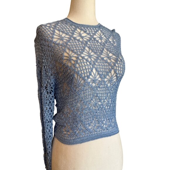 SER.O.YA Parley Crochet Top in Sky Blue XS-Small New Knit Sweater Womens - Picture 6 of 16